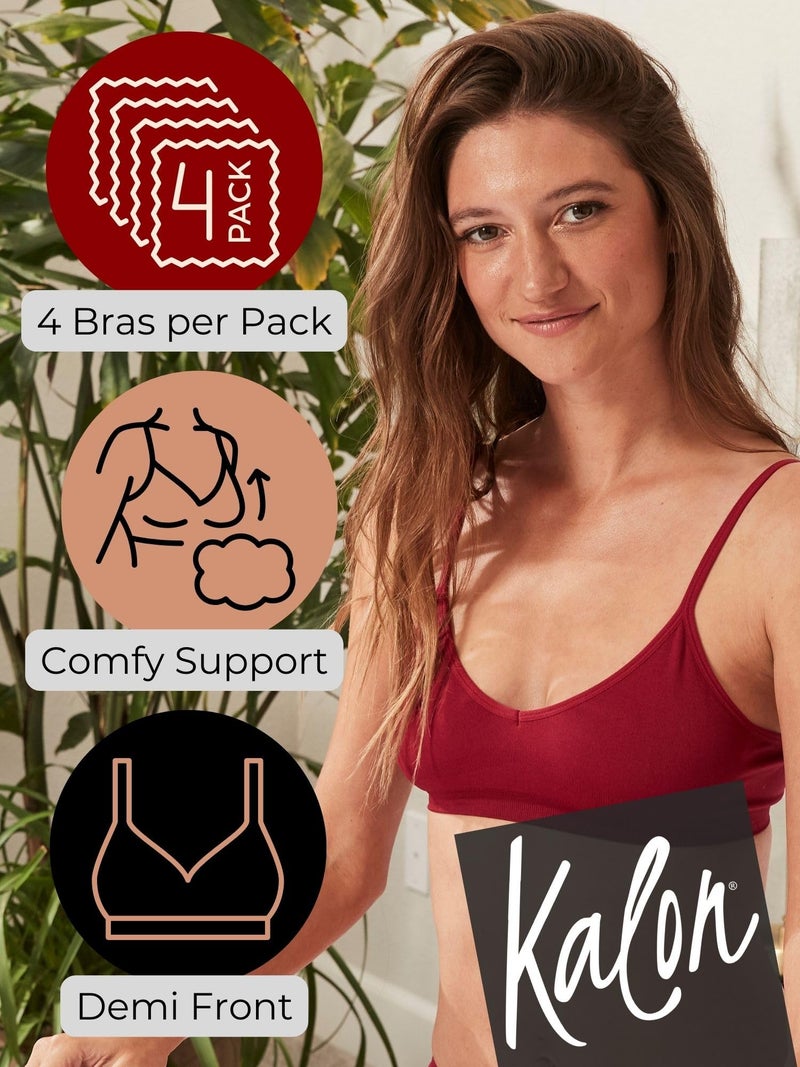 Kalon Womenâ€™s 4 Pack Demi Padded Bralette Wireless Comfortable Bra (M/L, Red Basics) - Image 2